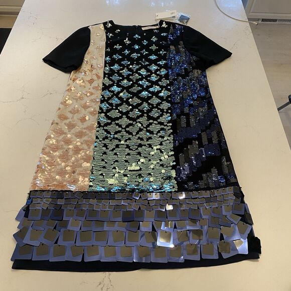 Tory Burch Color Block Sequin T Shirt Dress Size 2 - Picture 2 of 11